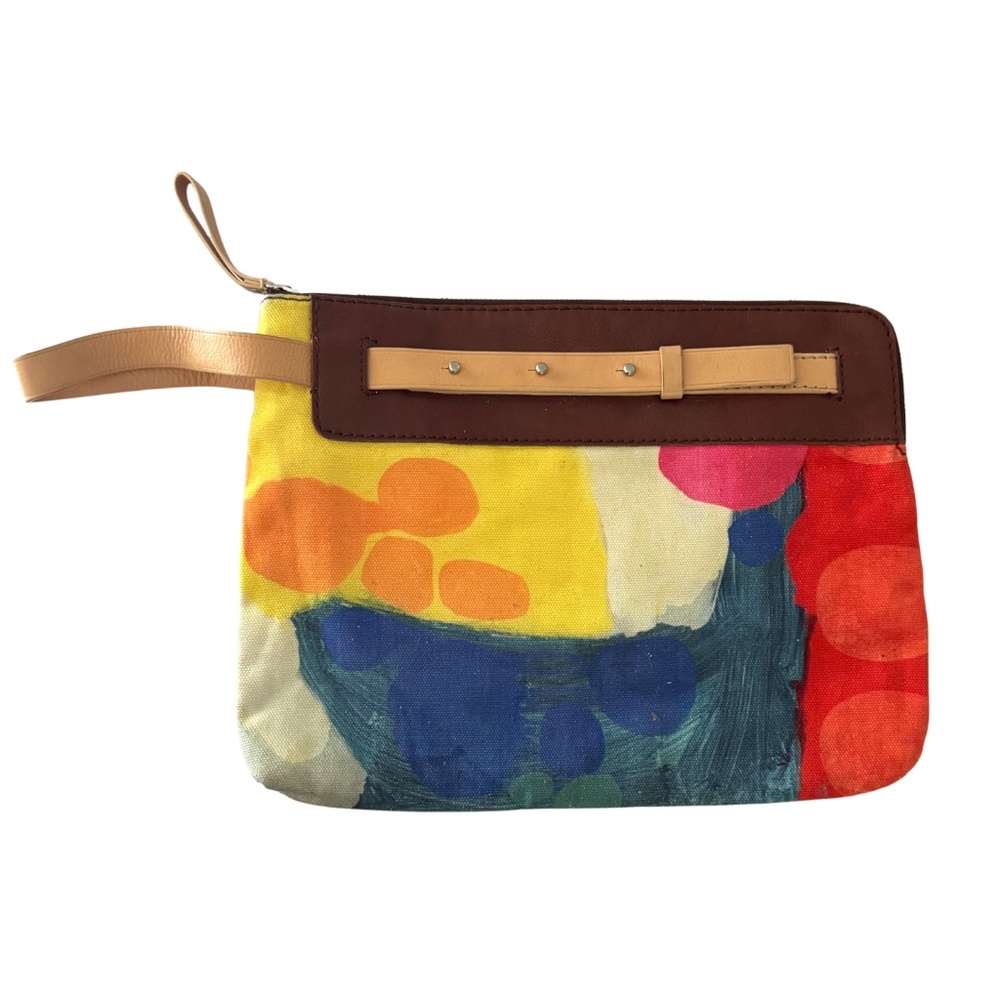 Anthropologie x Claire Desjardins Watercolor Canvas & Leather Oversized Clutch
